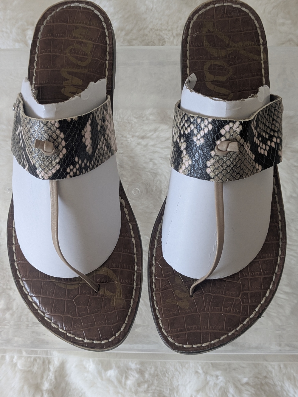 Sam Edelman Gigi Thong Sandals Snake Print Leather Brown Flat Size 9 - Picture 2 of 14
